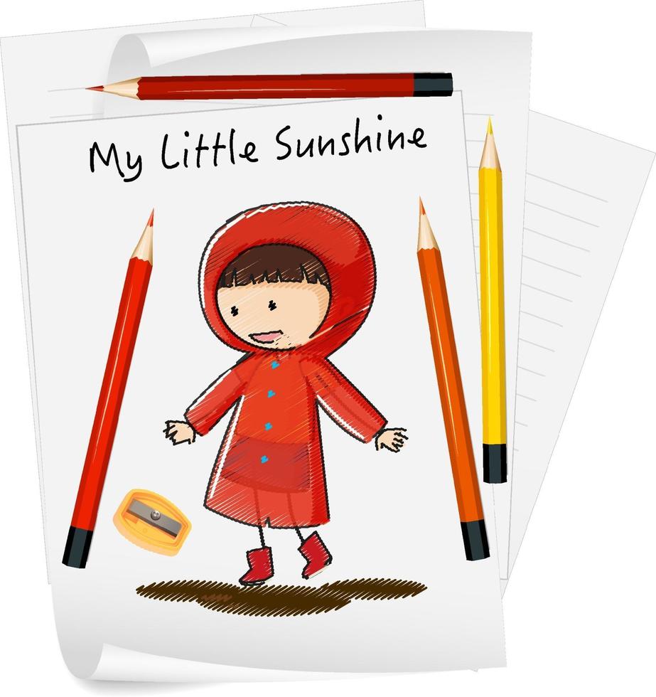 Sketch little kids cartoon character on paper isolated vector