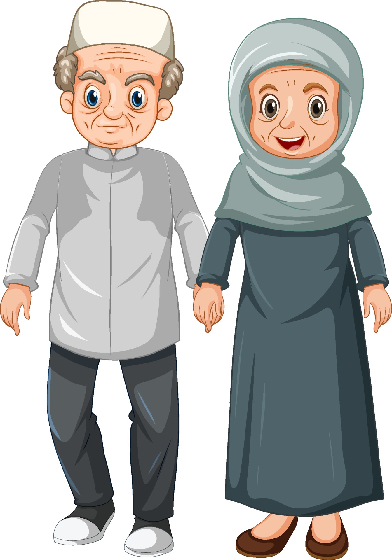 Elderly muslim couple cartoon character 2203264 Vector Art at Vecteezy