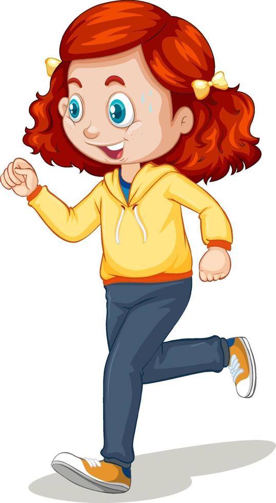 Cute girl doing running exercise cartoon character isolated vector