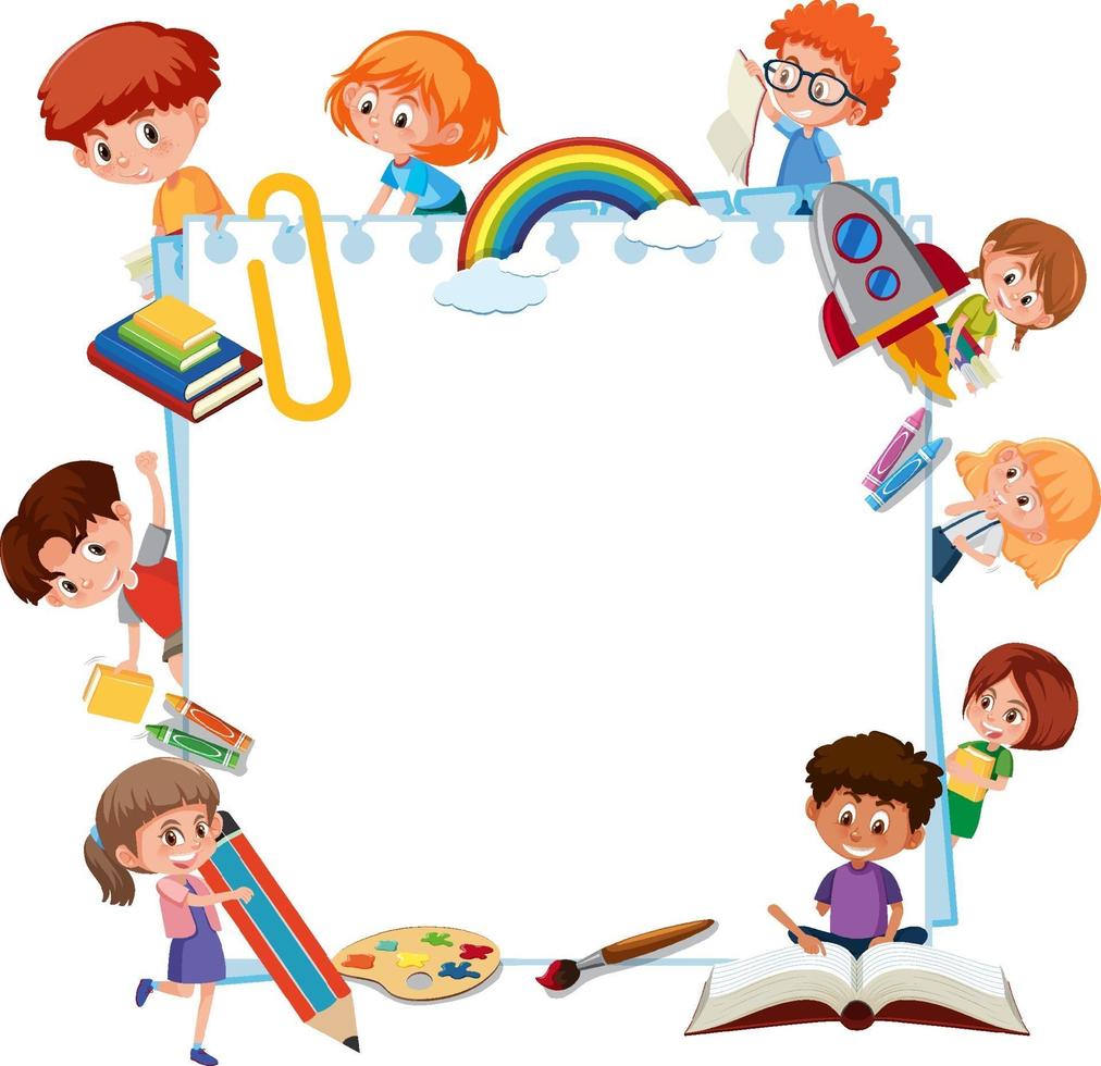 Empty banner with many kids cartoon character vector