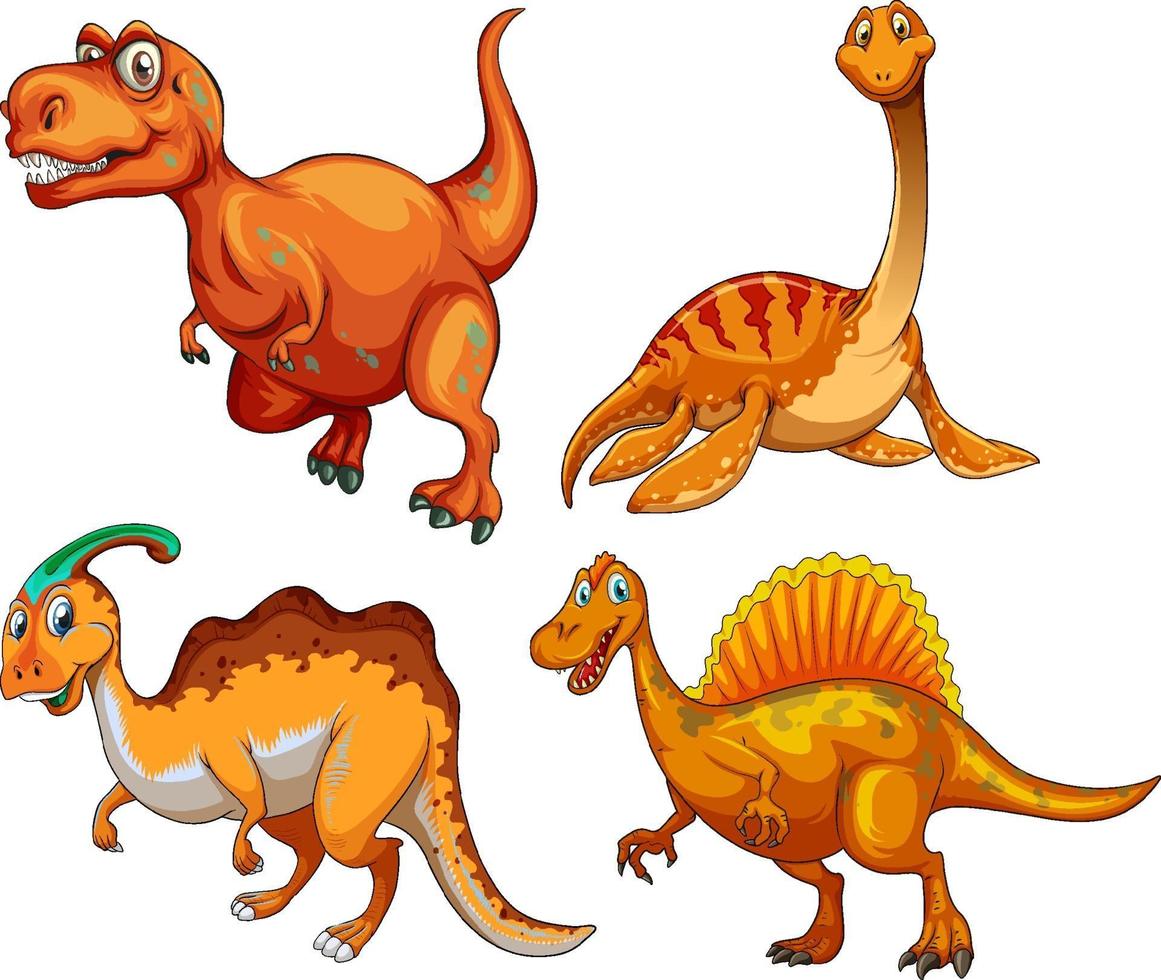 Set of orange dinosaur cartoon character vector