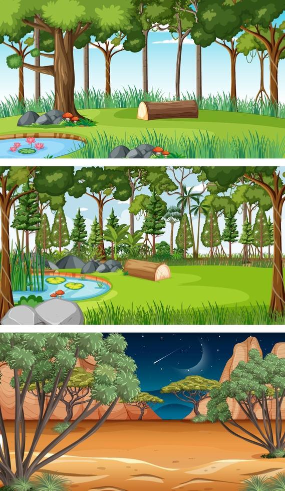 tres escenas horizontales de naturaleza diferente. vector