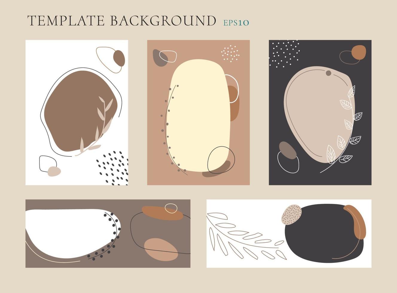 Set of abstract organic collage hand drawn scandinavian botanical color backgrounds. vector