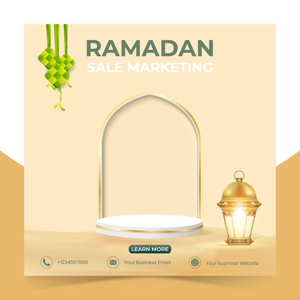 Ramadan Sales Banner Advert with Podium. Editable Ramadan social media templates. vector