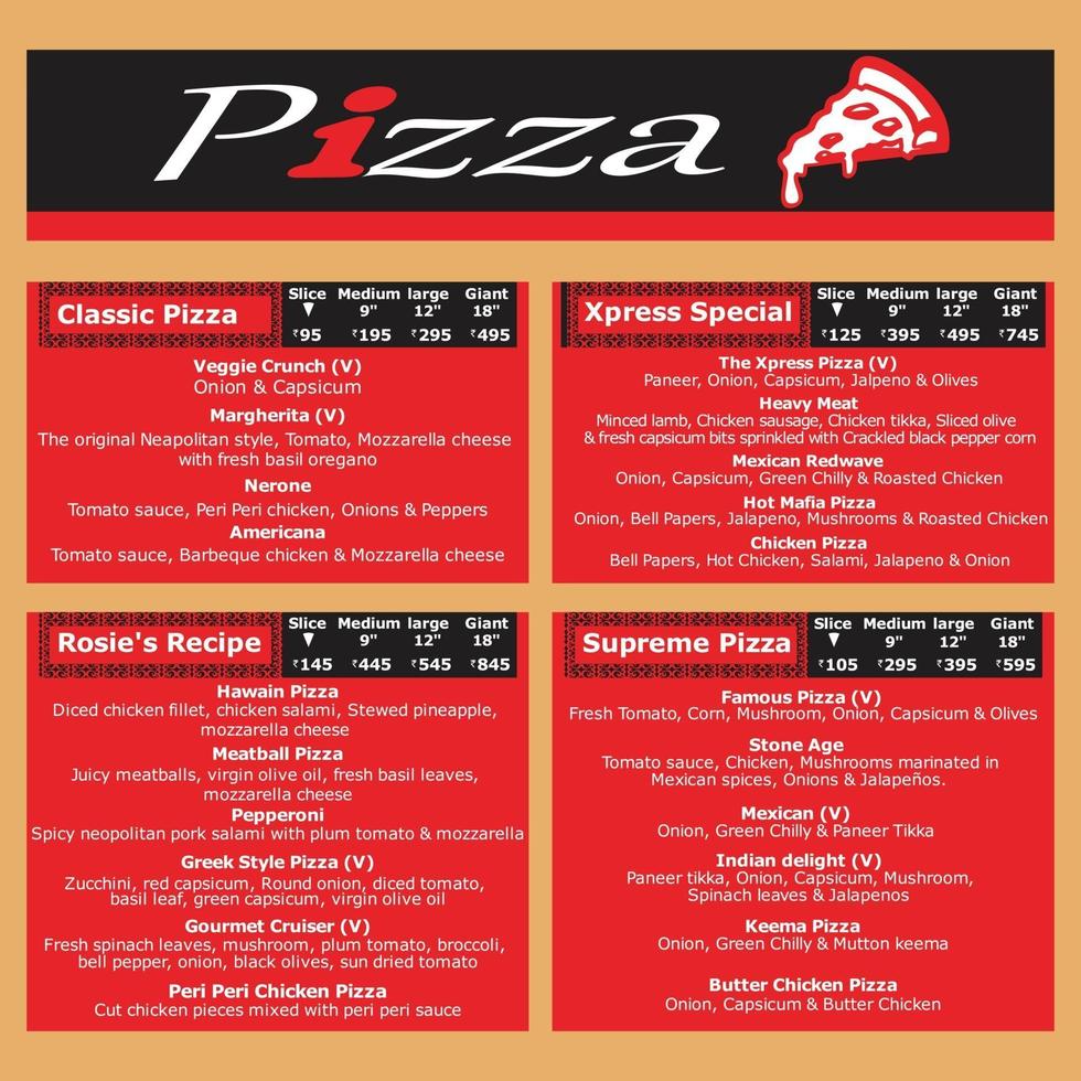 Pizza Hotel Menu Vector Art