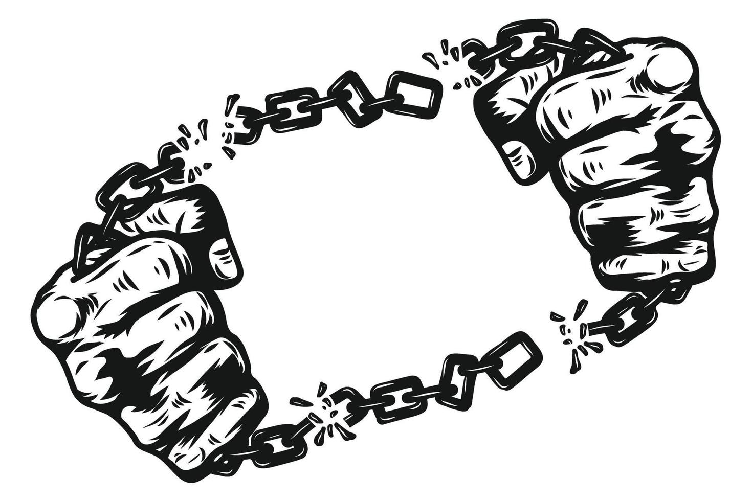 Fist with chain shackle by hand drawing. Graphic hand Screen Printed T Shirt vector