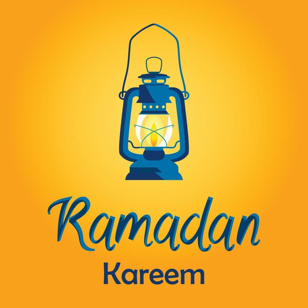 Ramadan Kareem card with lantern on yellow background. Vector illustration.