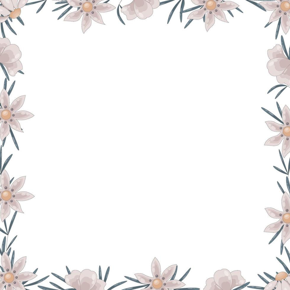 Vector square frame of wildflowers. The wild daisy border has room for text inside.