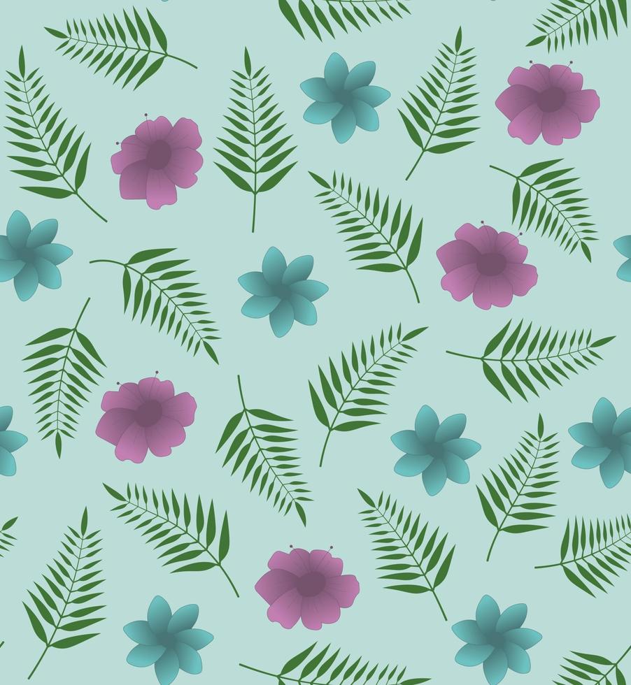 Beach cheerful seamless pattern with palm leaves and flowers. Perfect for wallpaper, background, fabric or wrapping paper. vector