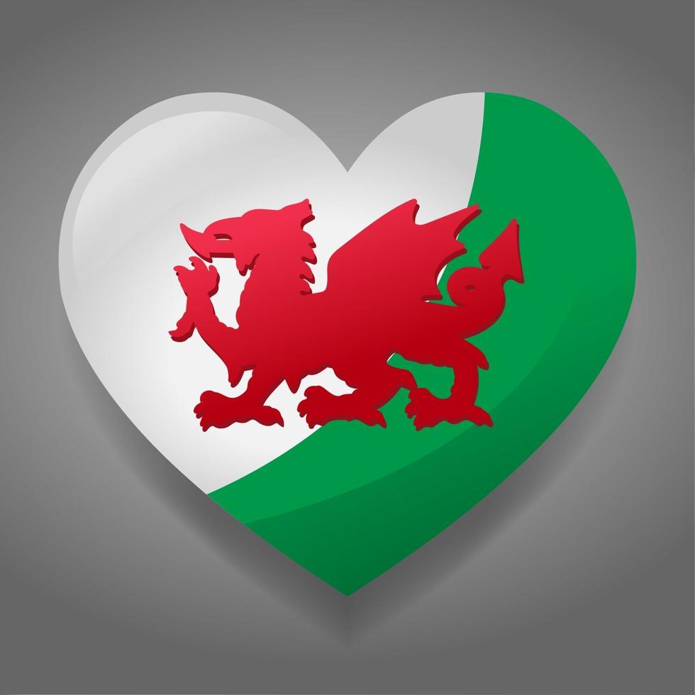 heart with wales flag symbol illustration vector