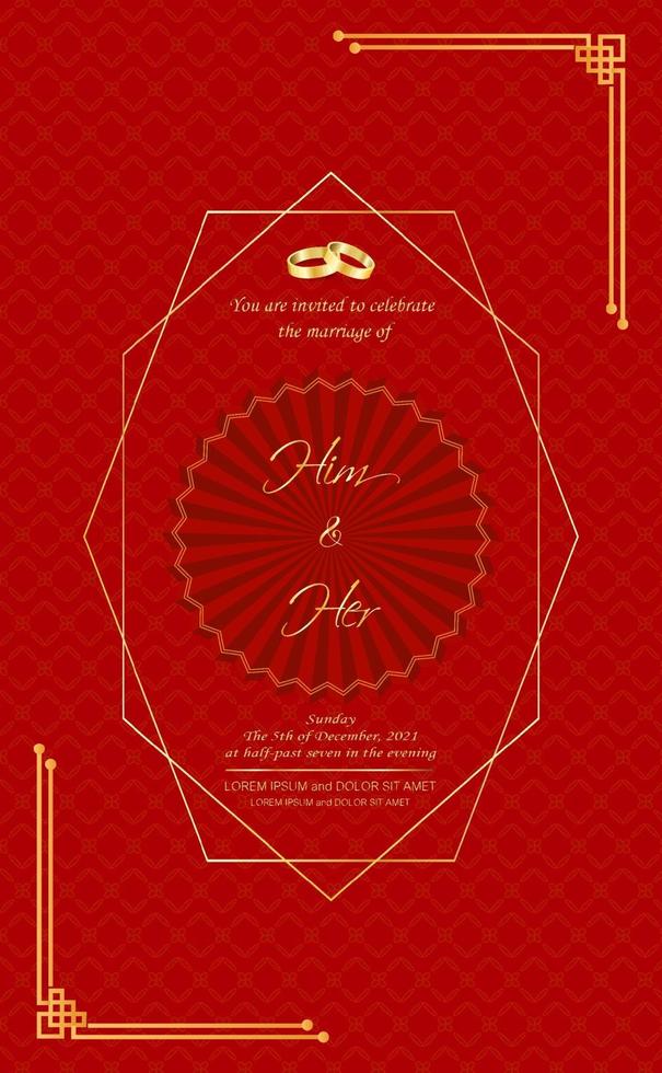 Wedding Invitation Card with design elements on red background. vector