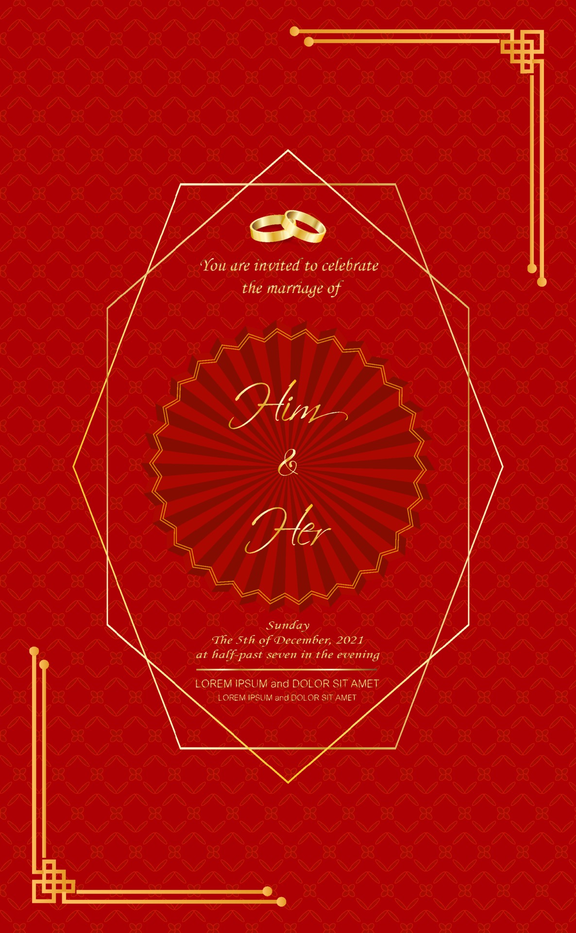 Wedding Invitation Card With Design Elements On Red Background Vector Art At Vecteezy