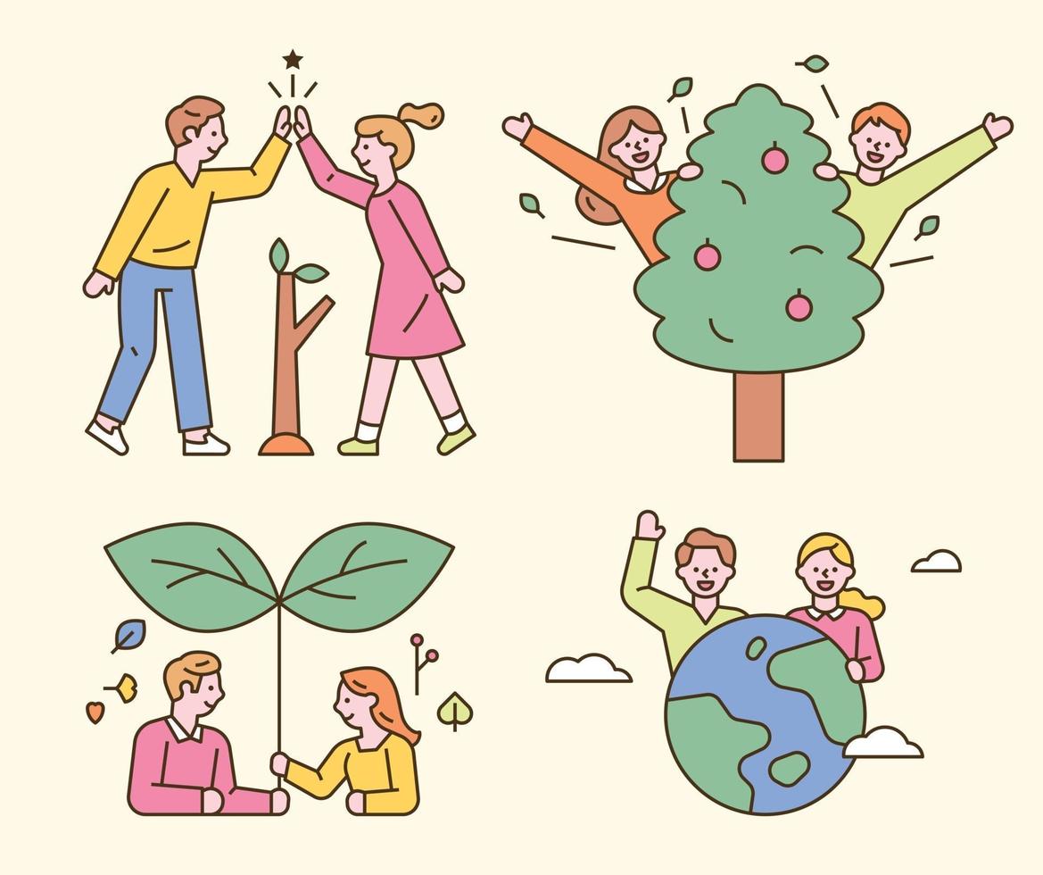 People who protect the environment and live with nature. vector