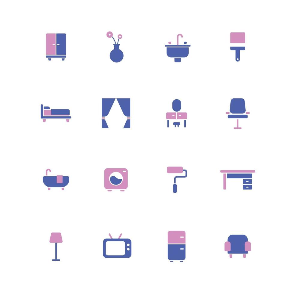 Iconos de color de muebles de interior, ilustración de vector mínimo de estilo de diseño plano.