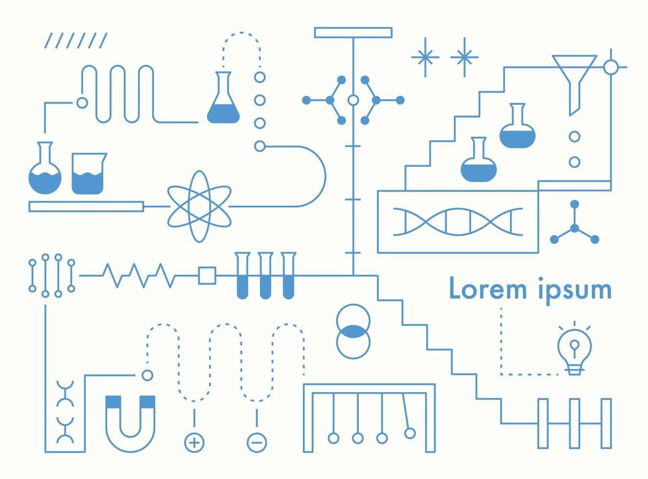 Estructura de la organización del experimento científico, diseño infográfico de línea. plantilla de diseño de patrón simple. vector