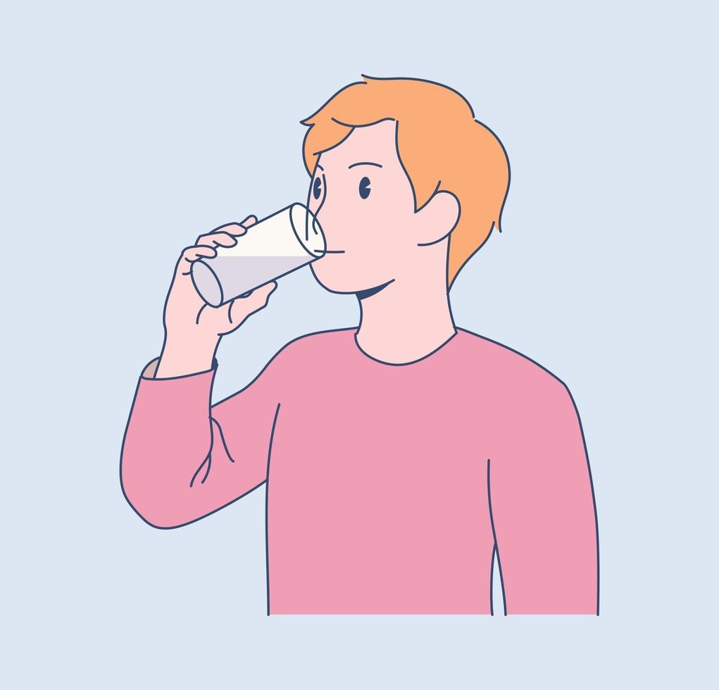 A boy is drinking water vector