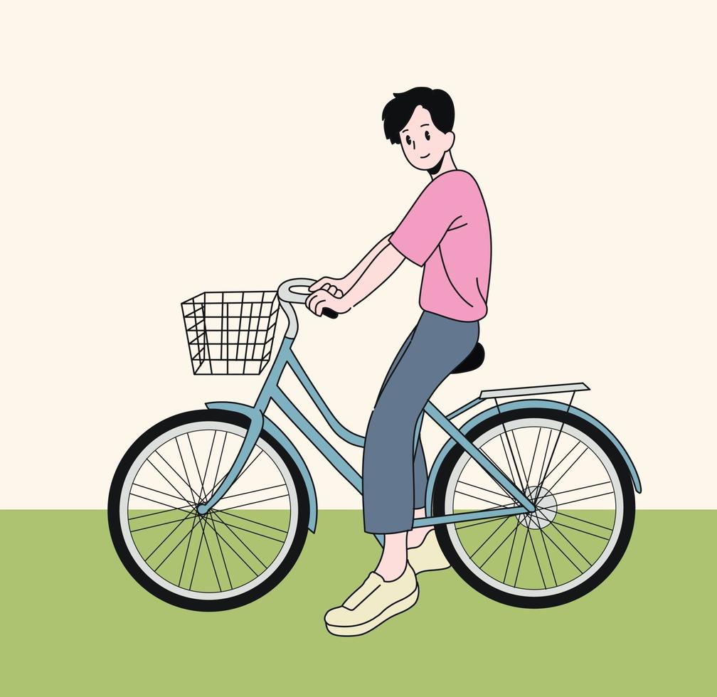 A boy is riding bicyle vector