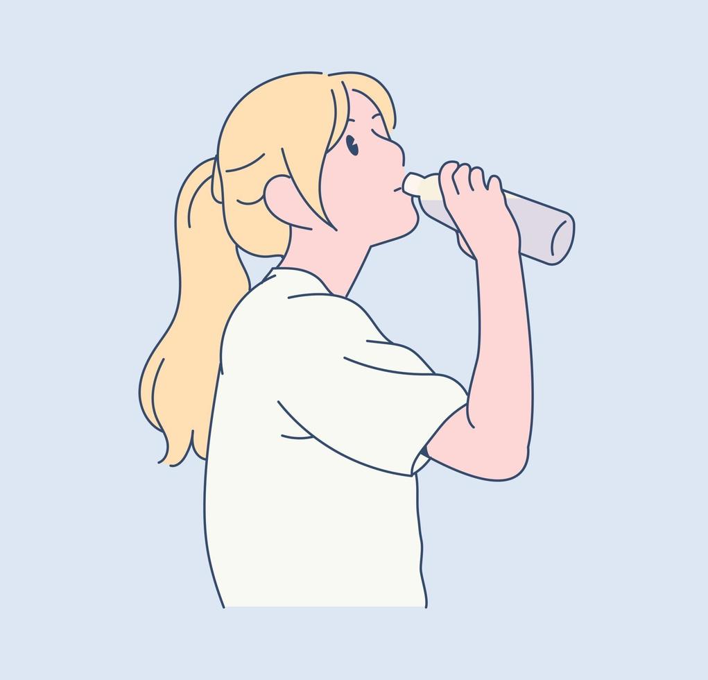 A woman is drinking water vector