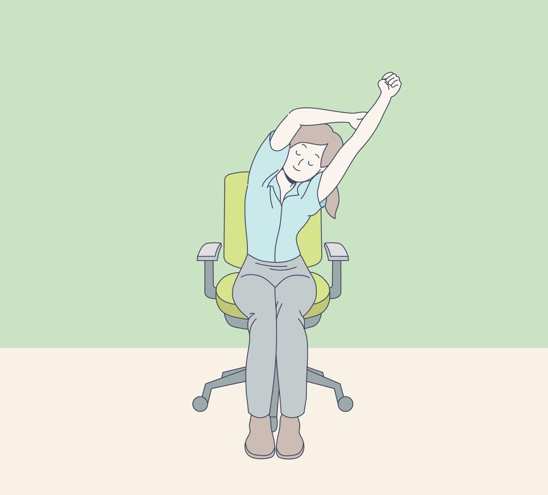 A office woman is stretching vector