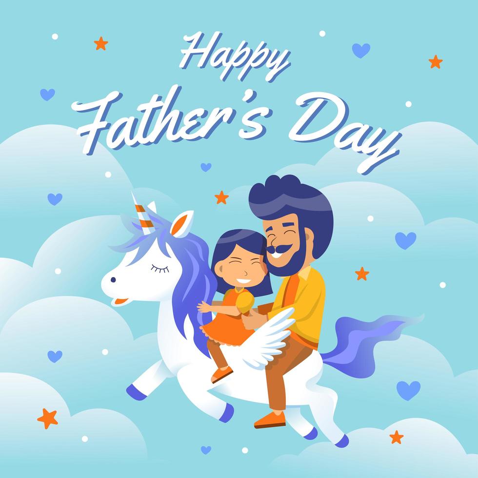 Father and Daughter Riding Unicorn Concept vector