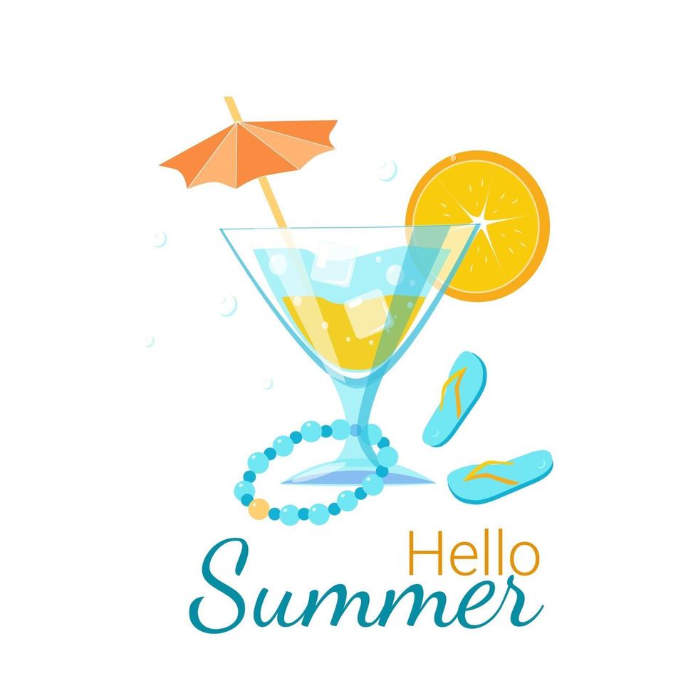 Summer cocktail with a slice of orange vector