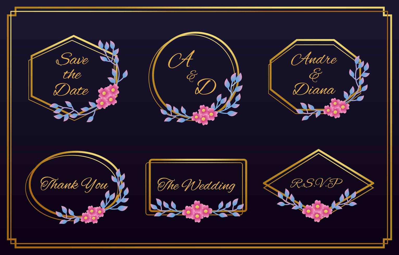 conjunto de logotipos florales de boda y monograma vector