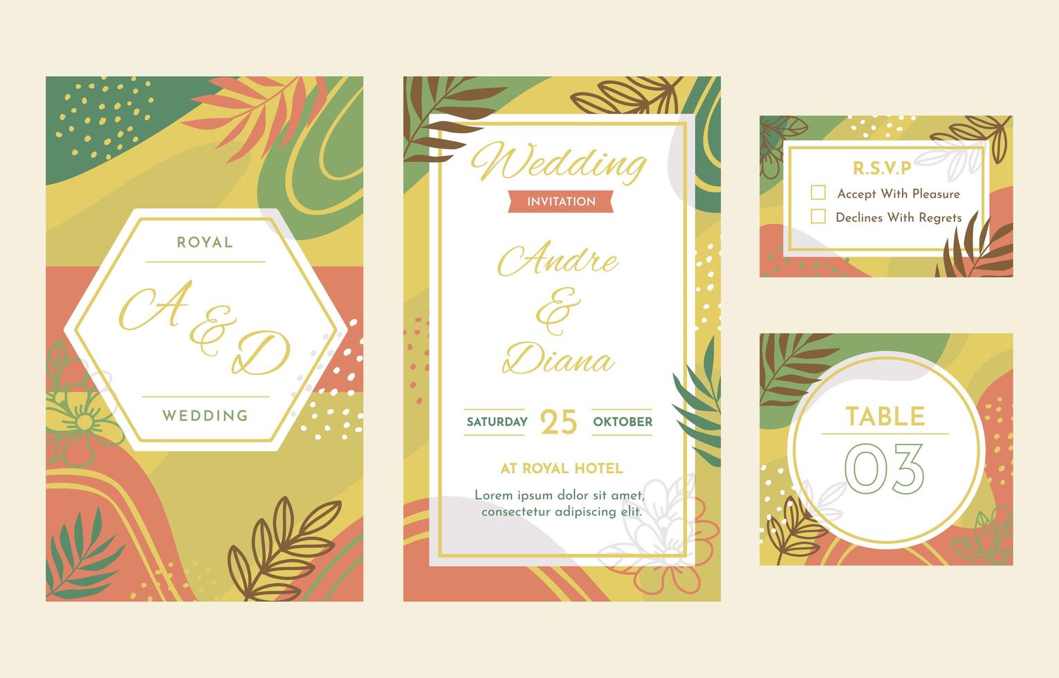 colección de papelería de boda floral abstracta vector