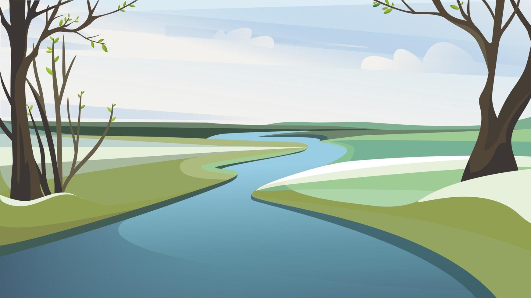 paisaje de río de primavera vector