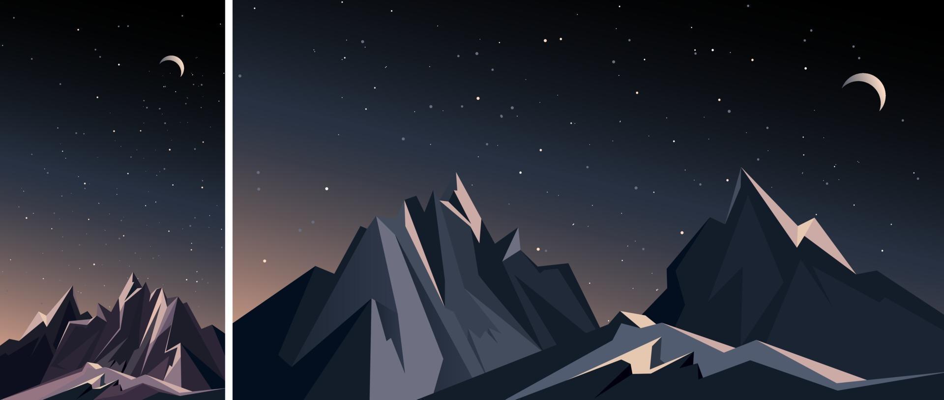 conjunto de paisaje de montaña de noche vector