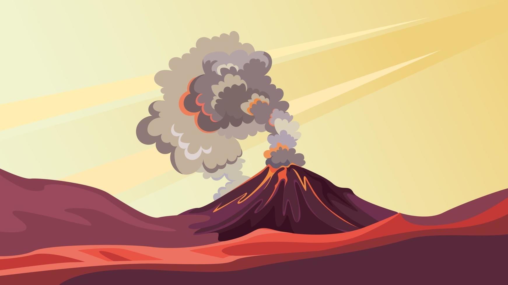 Landscape with active volcano. vector