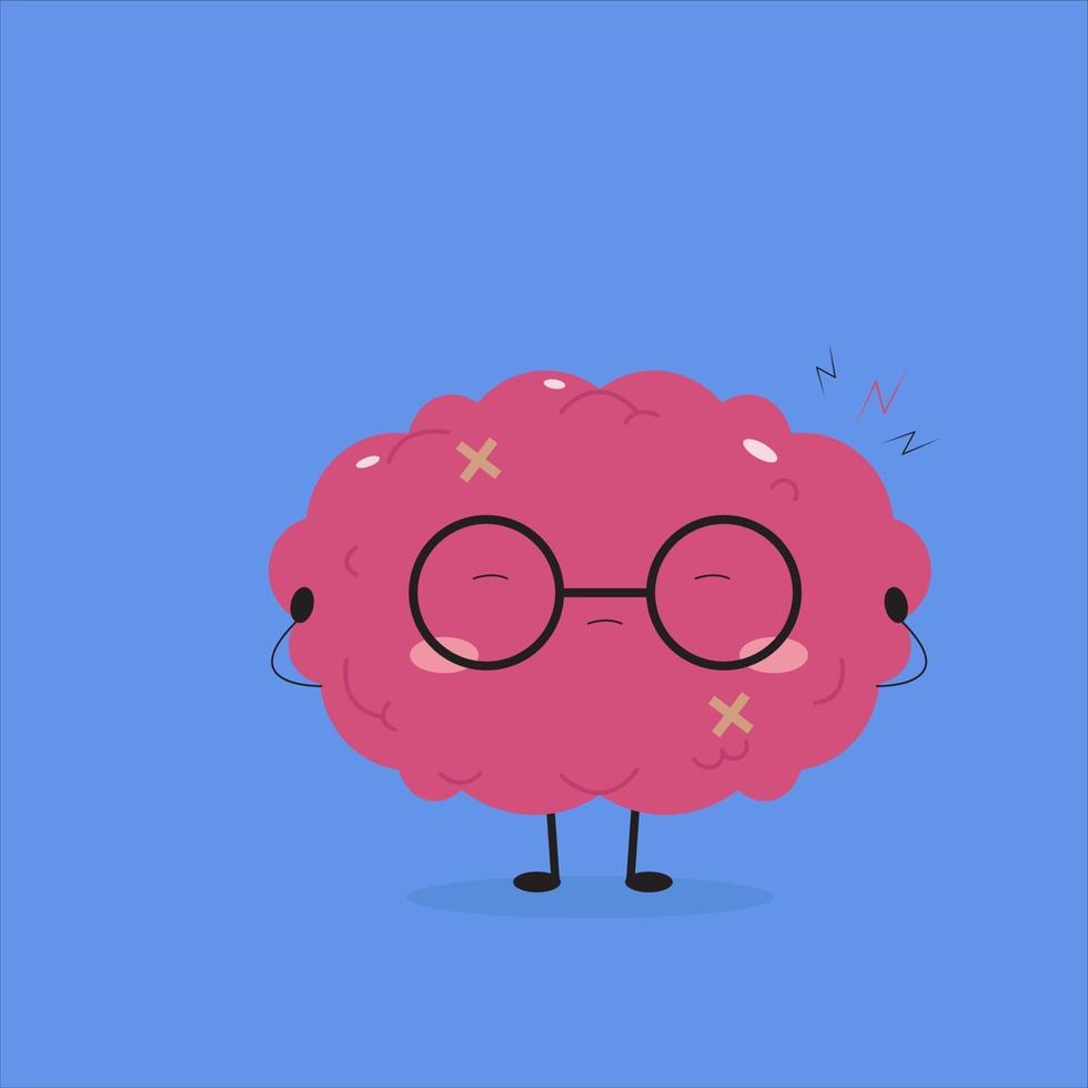 Unhealthy kawaii brain concept illustration vector
