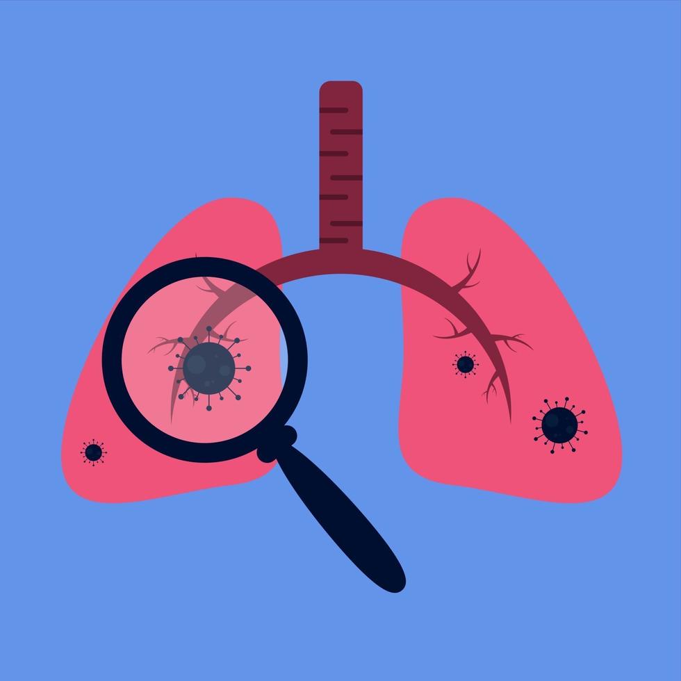 el virus en los pulmones es visible a través de una lupa vector