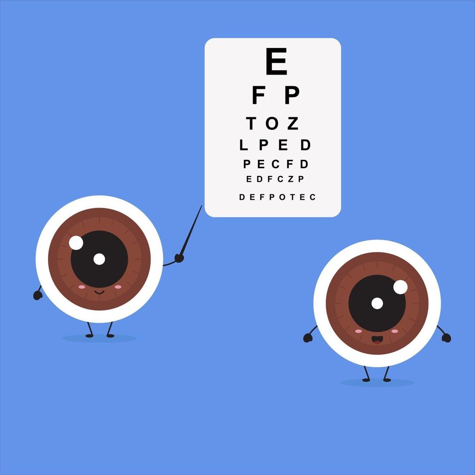 examen ocular en estilo kawaii. contenido de salud visual. vector