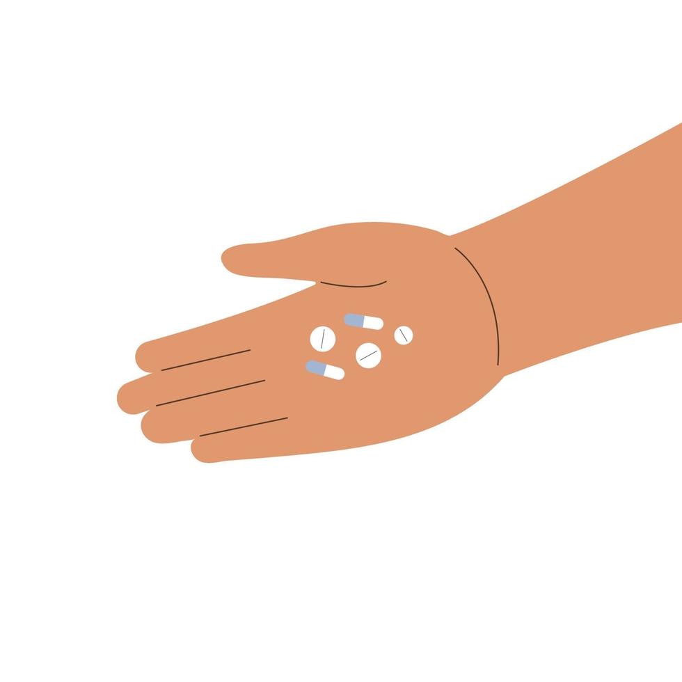 Flat illustration of hand with pills vector
