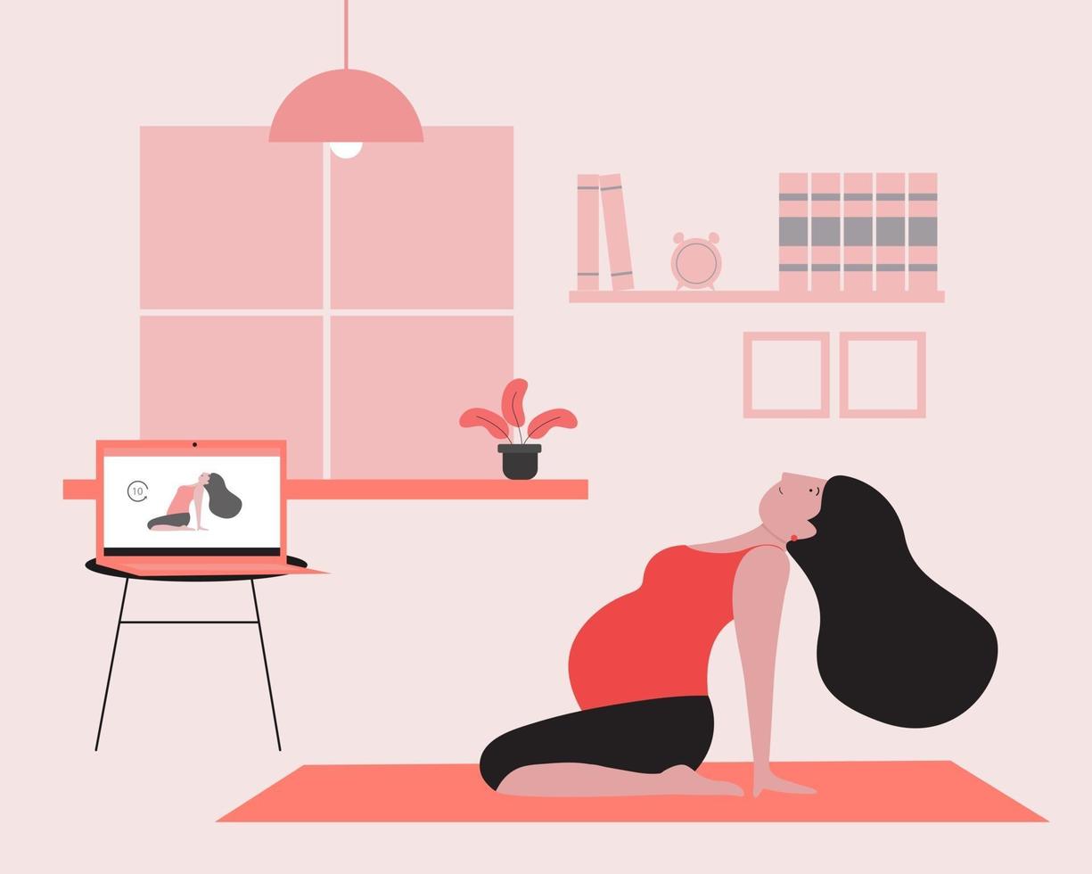 Online yoga tutorial for pregnant woman vector