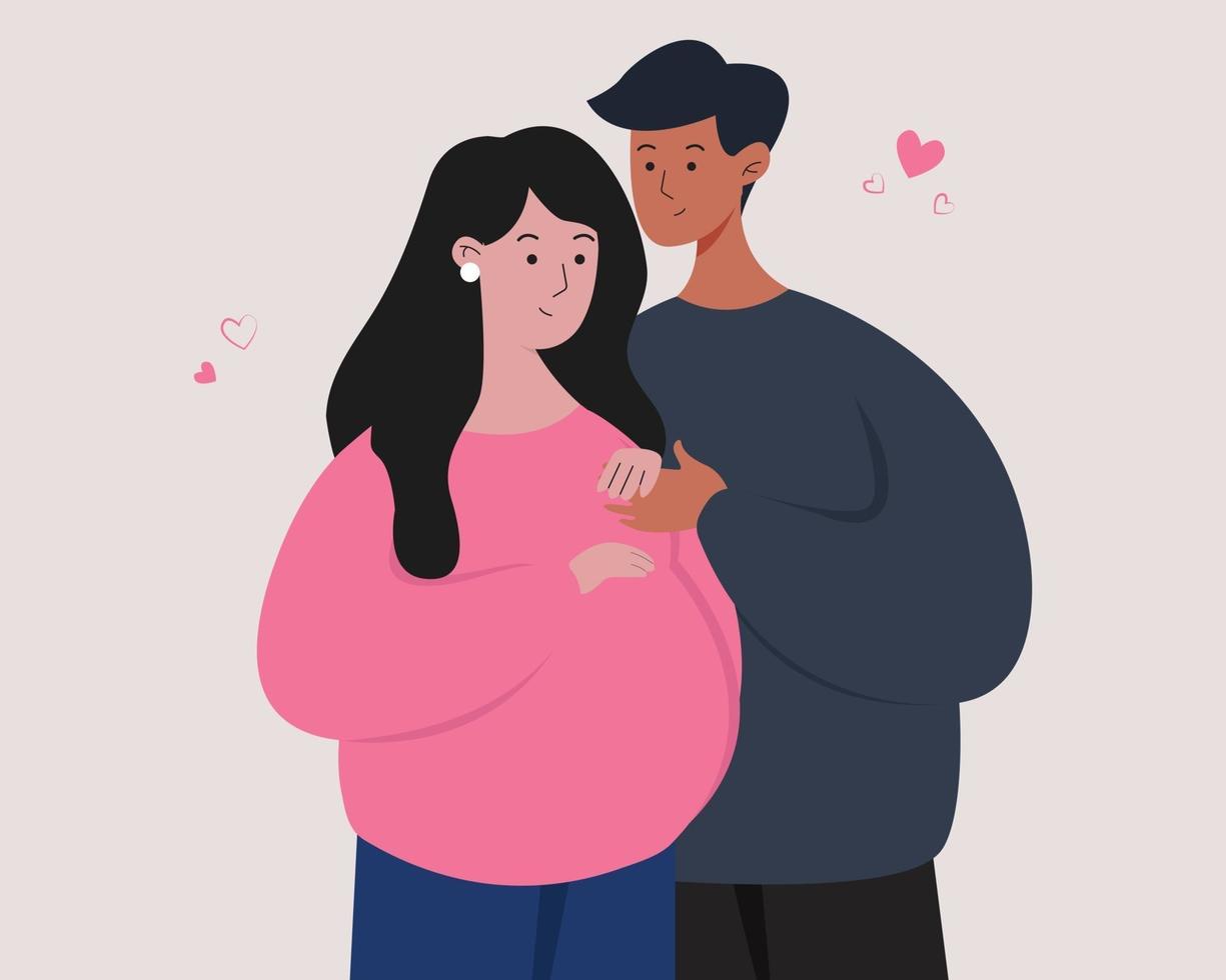 Pregnant woman with husband. Parents to be concept illustration. vector