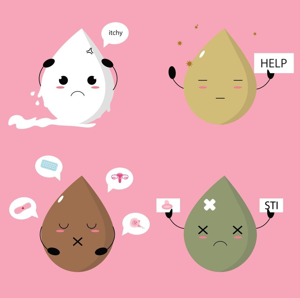 Vaginal discharge concept illustration in cute or kawaii style vector