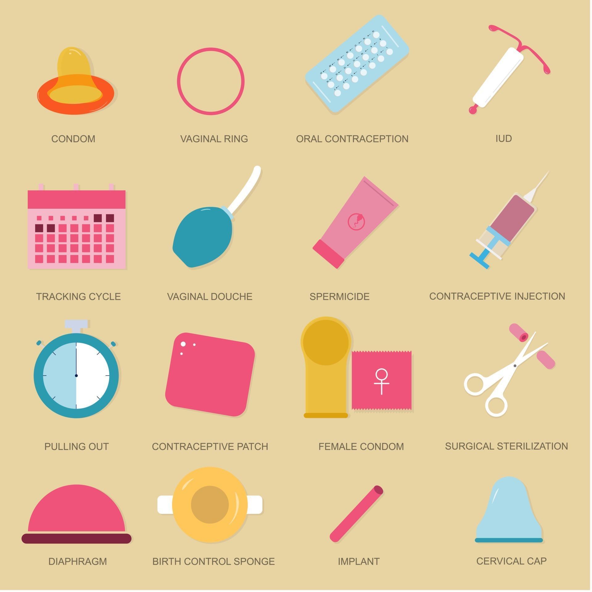 Illustration of many birth control method. Contraception method. Good ...