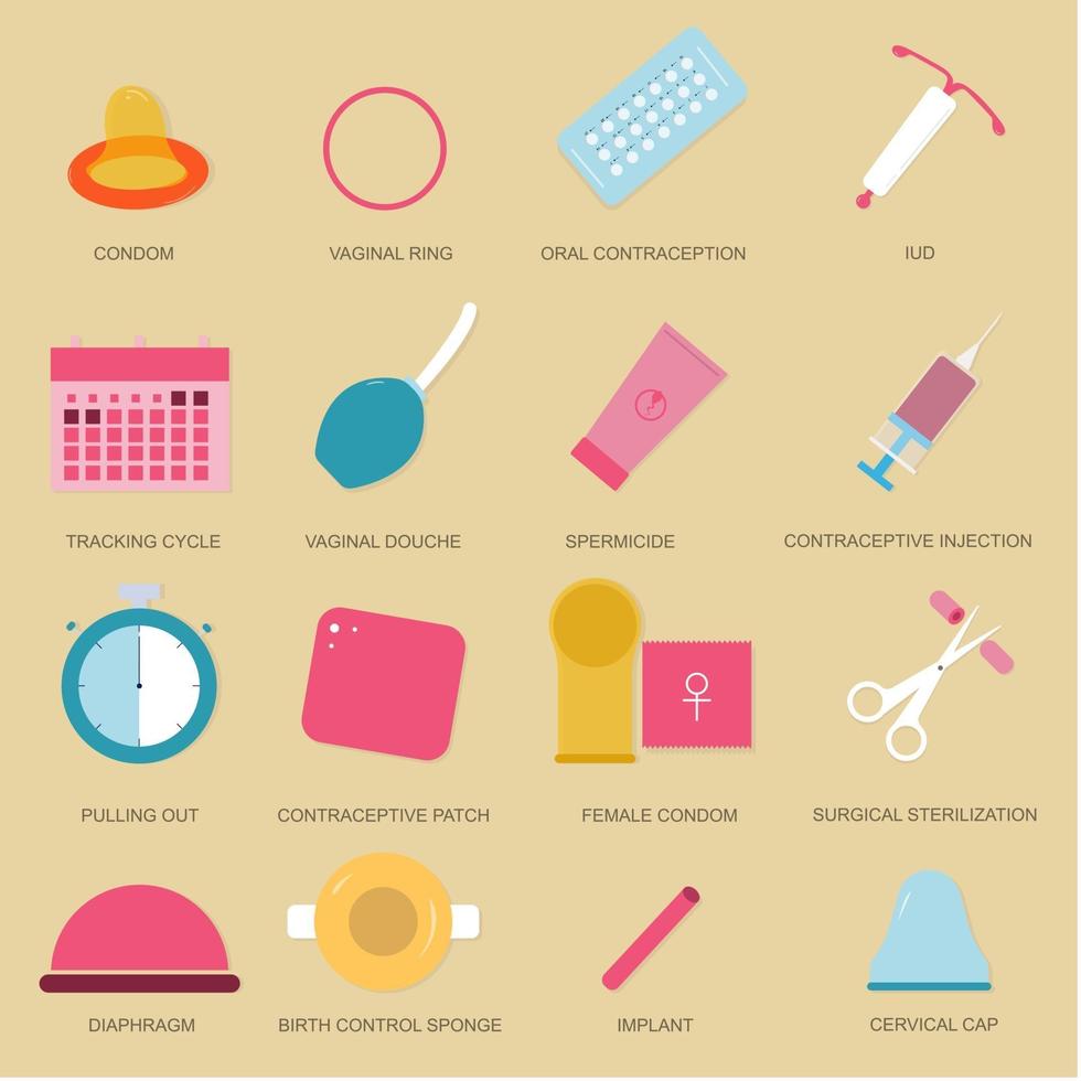 Illustration of many birth control method. Contraception method. Good to use for medical content. vector