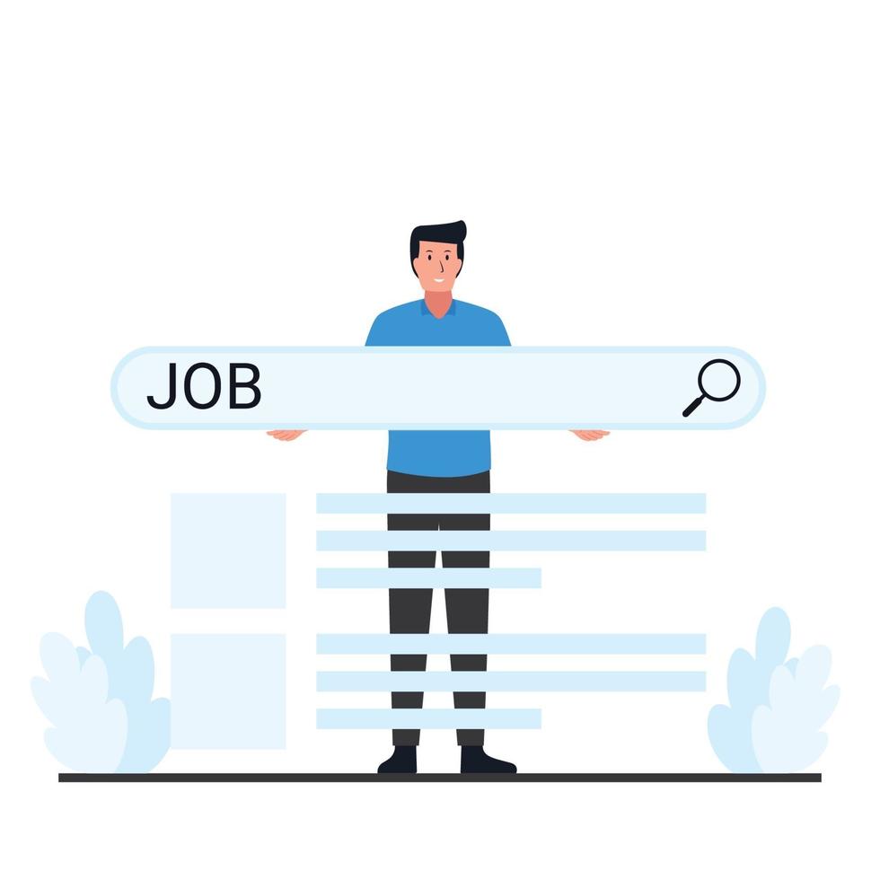 Man holds search bar, metaphor of job searching. vector