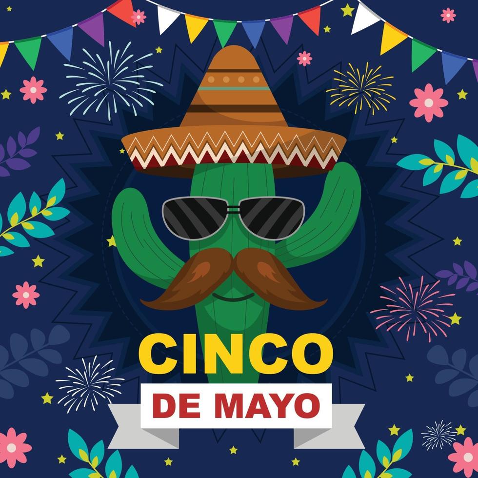 feliz cinco de mayo con personaje de cactus vector