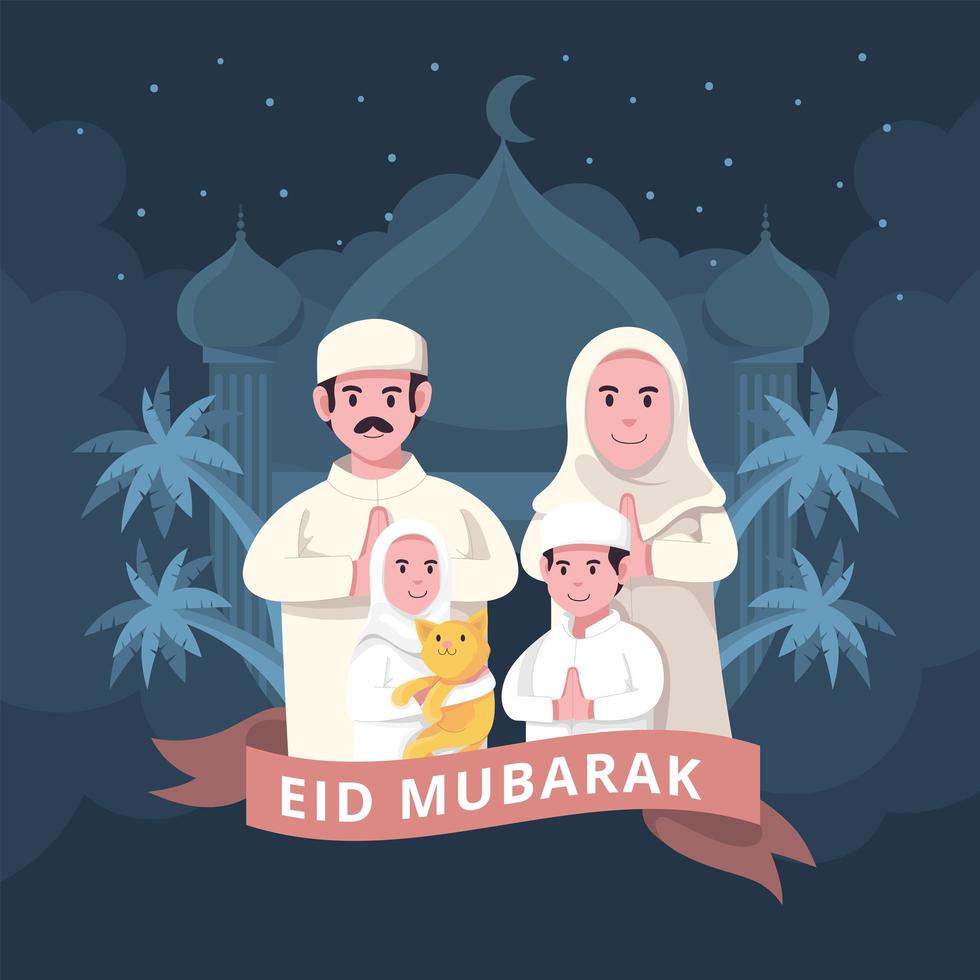 familia celebrando eid mubarak vector