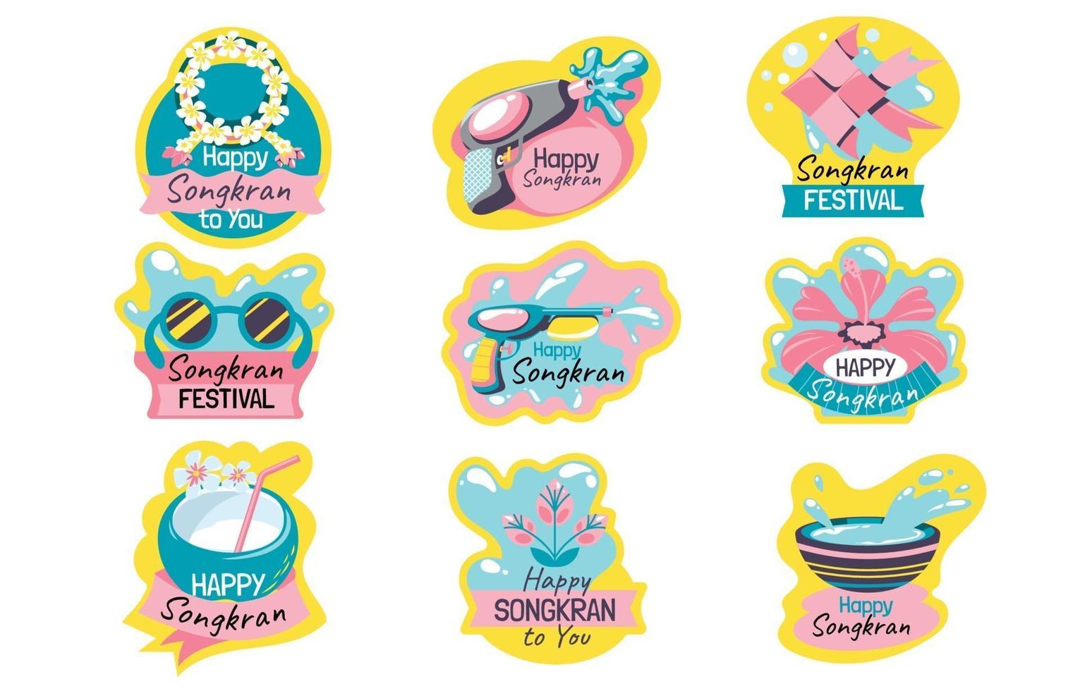 Set of Cute Sticker for Songkran Festival vector