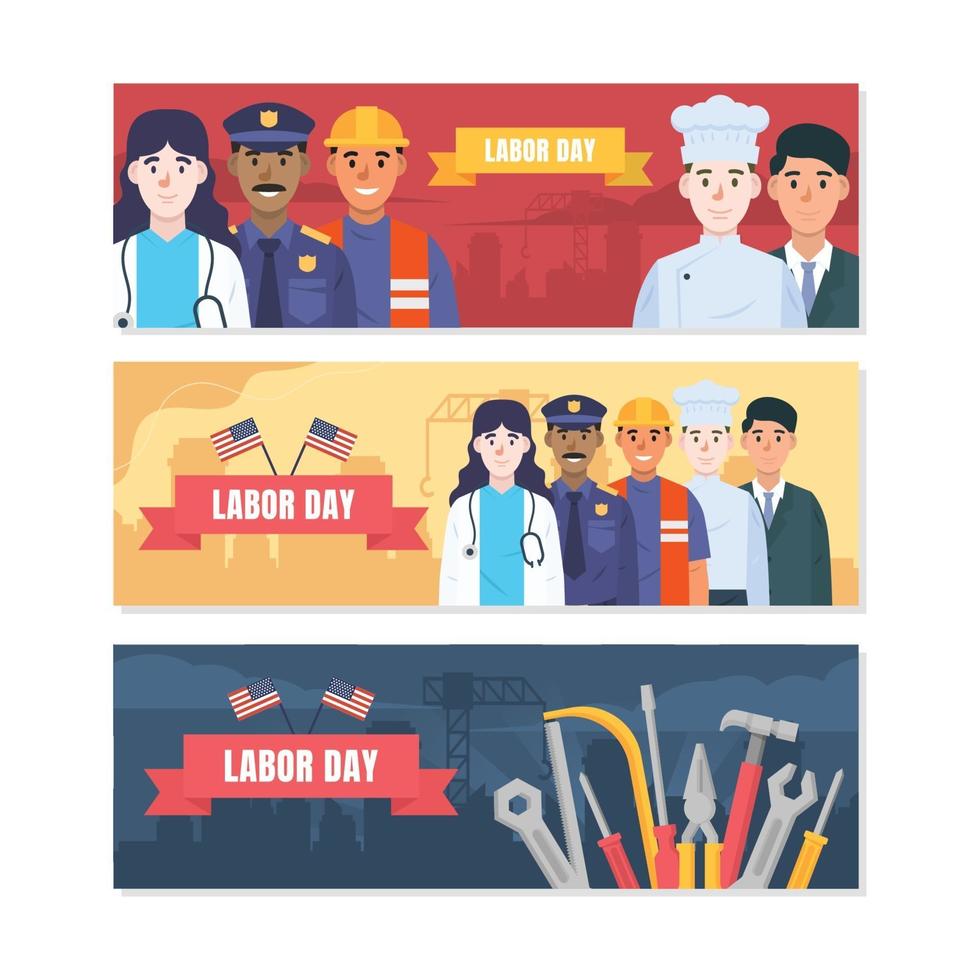 Labor Day Flat Banner Design Set vector