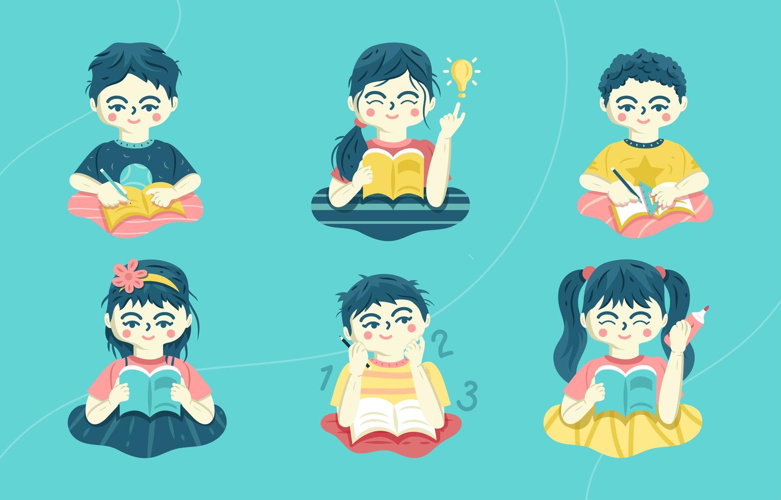 Blue Children Studying Icon vector