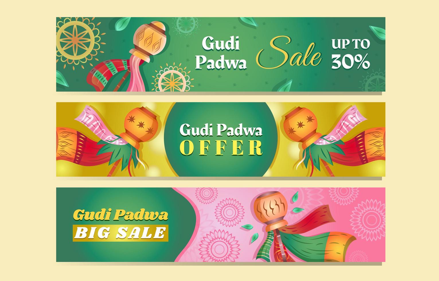 Gudi Padwa Sale Banner Set vector