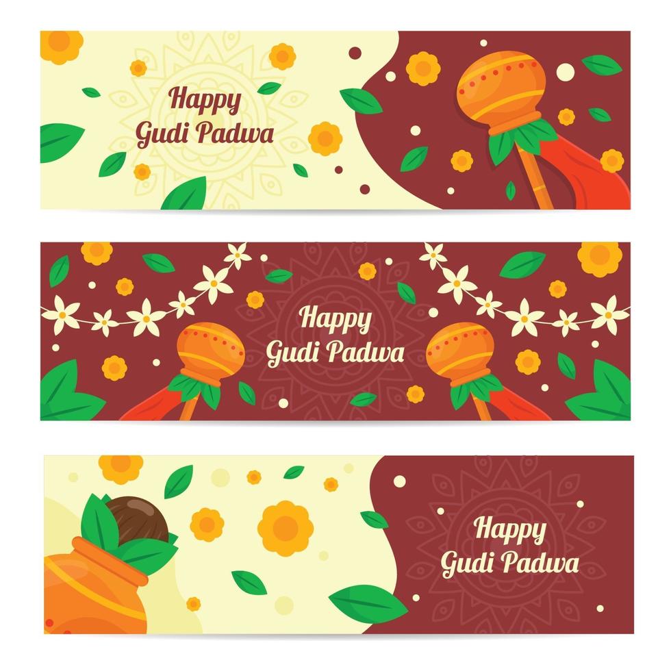 Gudi Padwa Celebration Banner Set vector