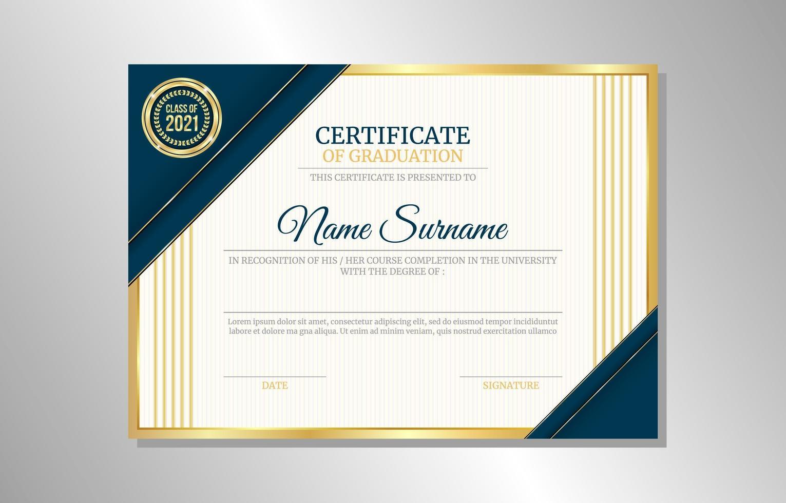 Gold Blue Graduation Certificate Layout Concept vector