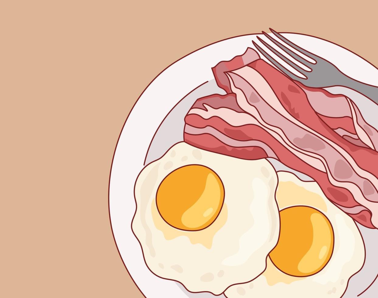 un plato con huevos y tocino. ilustraciones de diseño de vectores de estilo dibujado a mano.