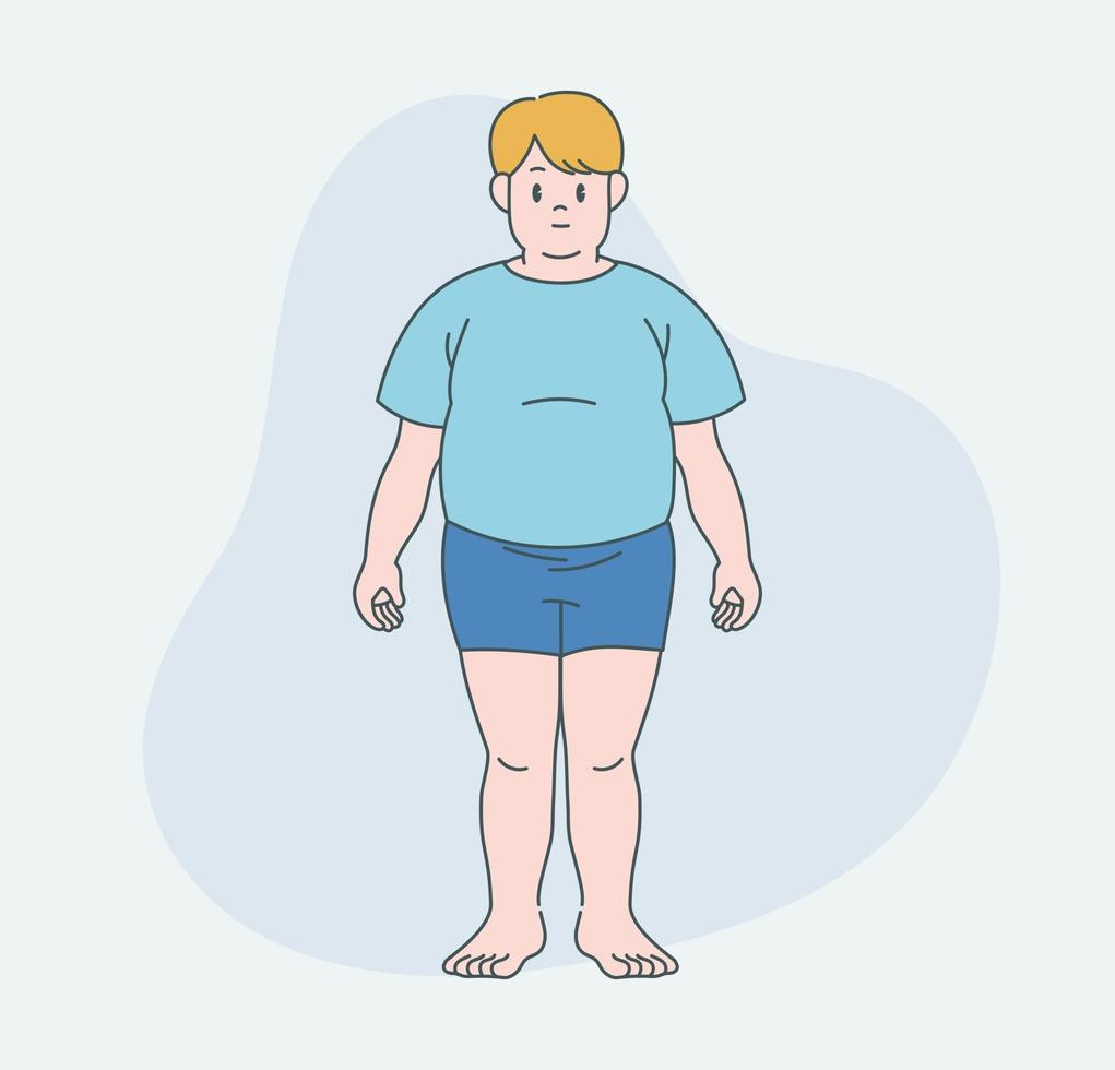 A fat boy is standing. Hand drawn style vector design illustrations.